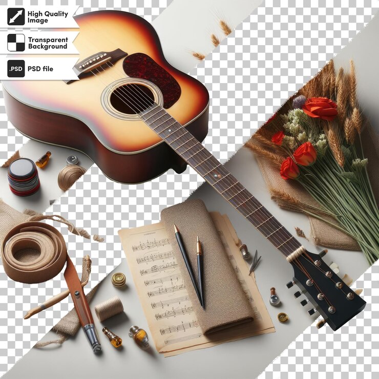 PSD psd acoustic guitar on transparent background with editable mask layer