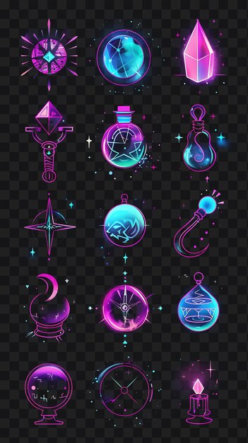 PSD psd activos del juego pixel art items diseños conceptuales y t-shirt gráficos tatuaje collaje y2k neon glow