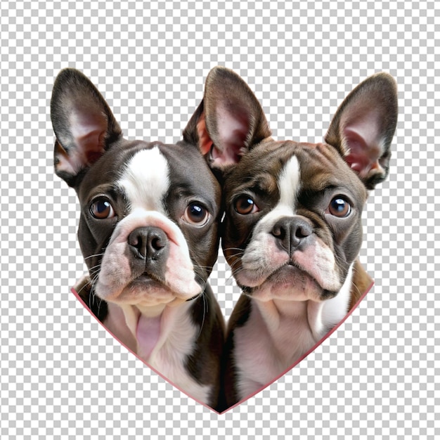 Psd D'un Adorable Boston Terrier Chiens Amoureux En Forme De Cœur Sur Un Fond Transparent