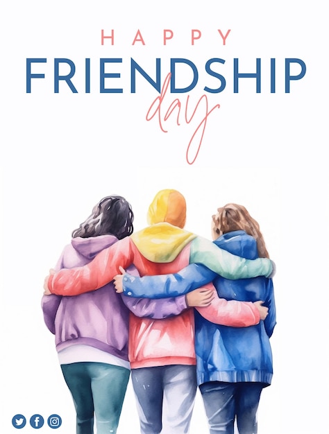 PSD psd de l'affiche de la journée de l'amitié avec aquarelle d'amis