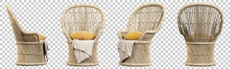 PSD psd aislado contemporáneo sillón textil de madera en fondos transparentes ilustraciones en 3d