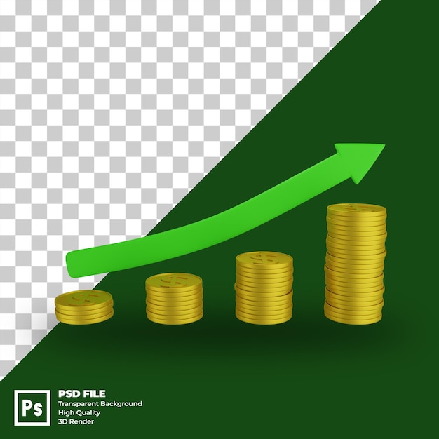 Psd aislado ilustración 3d crecimiento financiero con pila de monedas