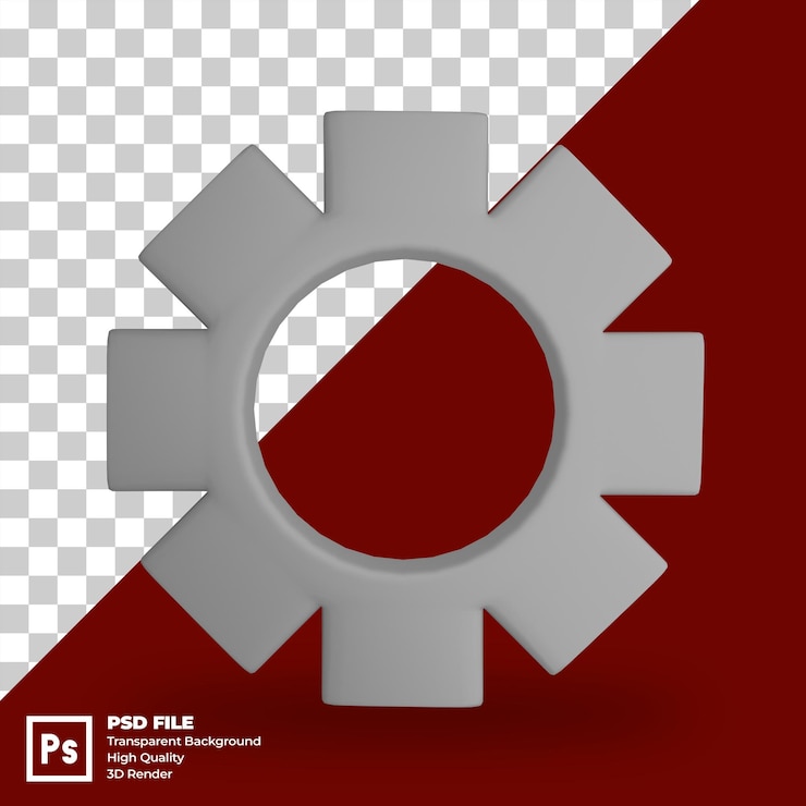 PSD psd aisló la ilustración 3d de un icono de rueda dentada