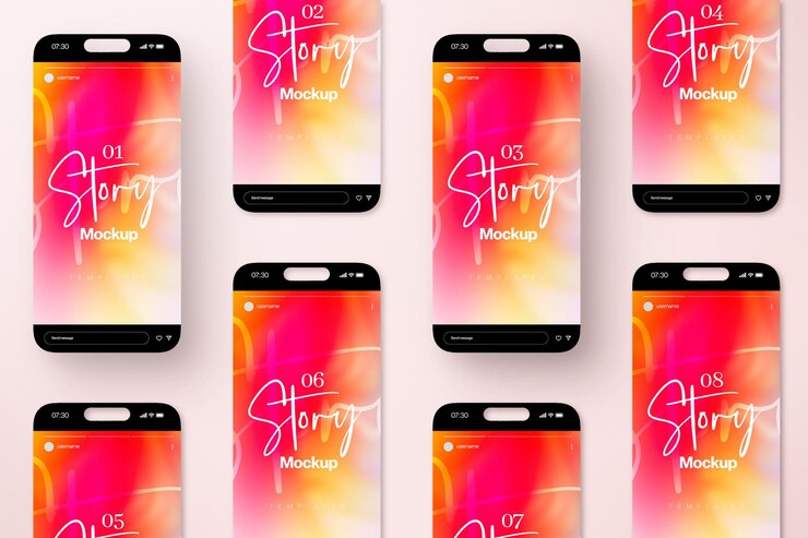 PSD psd alinhado com o mobile phone screen story mockup design para mídias sociais e instagram post