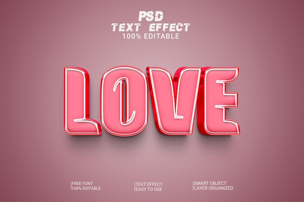 PSD amor efeito de texto 3d