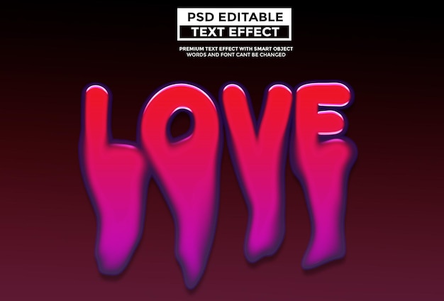 Psd amor líquido tendencia estilo de efecto de texto editable 3d