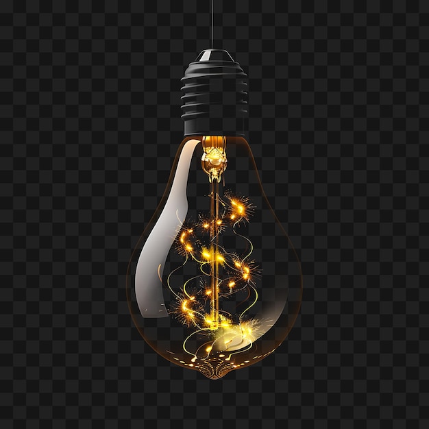 PSD psd de l'ancienne ampoule d'edison avec des lumières à cordes avec un collage noir d'ambre y2k clipart cyber tech