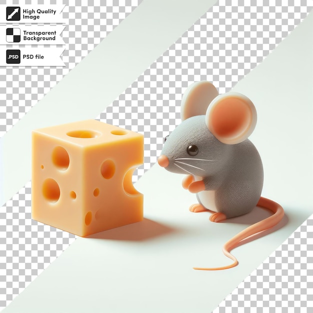 Psd-animation maus und ein stück käse auf durchsichtigem hintergrund