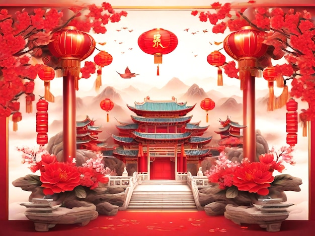 PSD Ano Novo Chinês fundo tradicional festival de primavera melhor qualidade papel de parede hiper realista