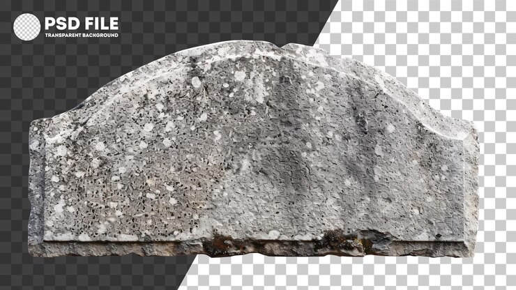 PSD psd antigua placa de piedra gris con textura áspera sobre un fondo transparente