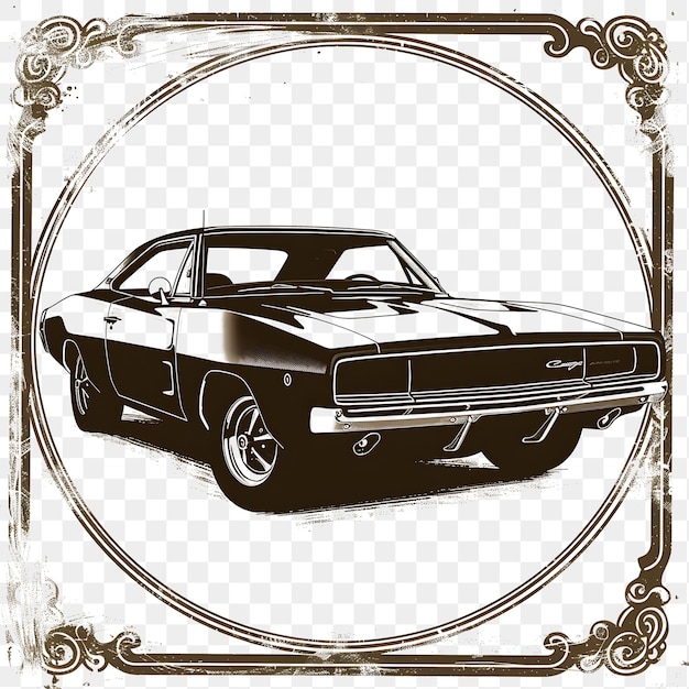 PSD psd antique dodge charger mit sepia toned monochrome color stam tattoo clipart t-shirt design mit tinte