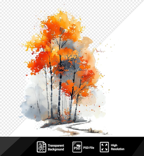 PSD psd aquarelle tranquille nuit d'automne sur un fond isolé avec des orangers et un ciel blanc