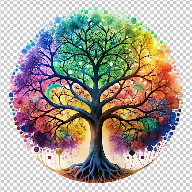 PSD psd d'un arbre de la vie coloré sur un fond transparent