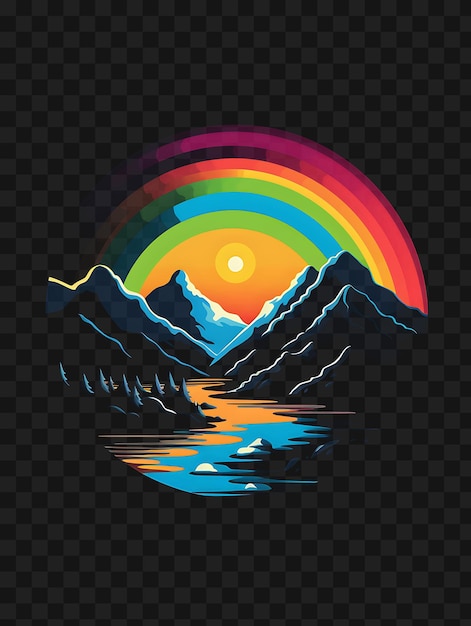 PSD psd de l'arc-en-ciel au-dessus d'une chaîne de montagnes spectre vibrant de couleurs modèle sombre design de tatouage clipart