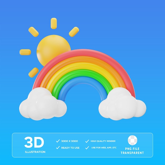 PSD Arco-íris com Sol Ilustração 3D