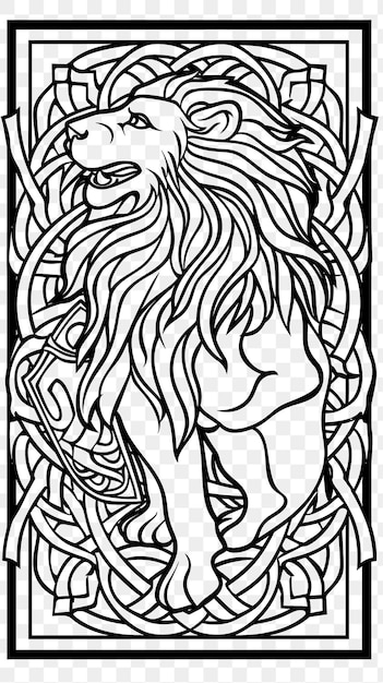 PSD psd de l'art du cadre du nœud celtique avec des décorations de lion et de bouclier borde concept d'art du tatouage du cadre cnc