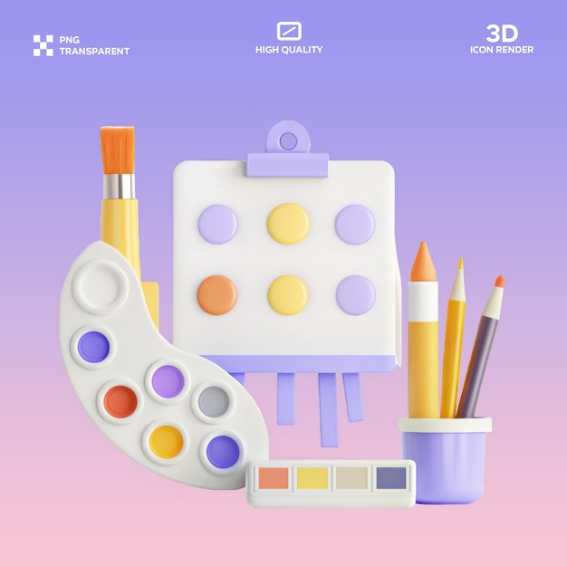 psd art supplies 3d illustration