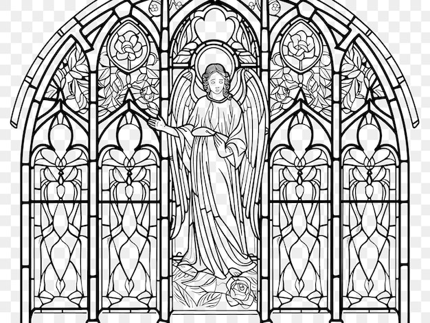 PSD psd de arte del marco de la ventana de la catedral con decoración de ventana de ángel y rosa concepto de arte de tatuaje de marco cnc