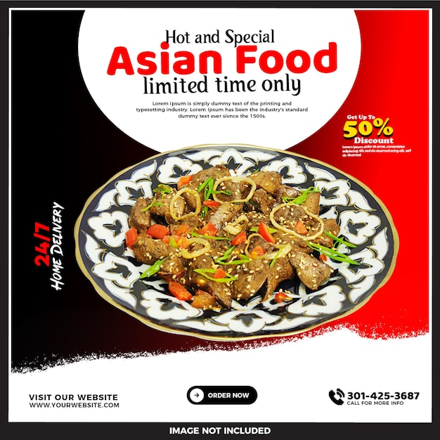 PSD psd asian food social media promotion and instagram banner template