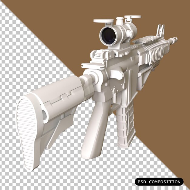 Psd assullt arma de rifle 3d render ilustración aislada de las armas de asalto