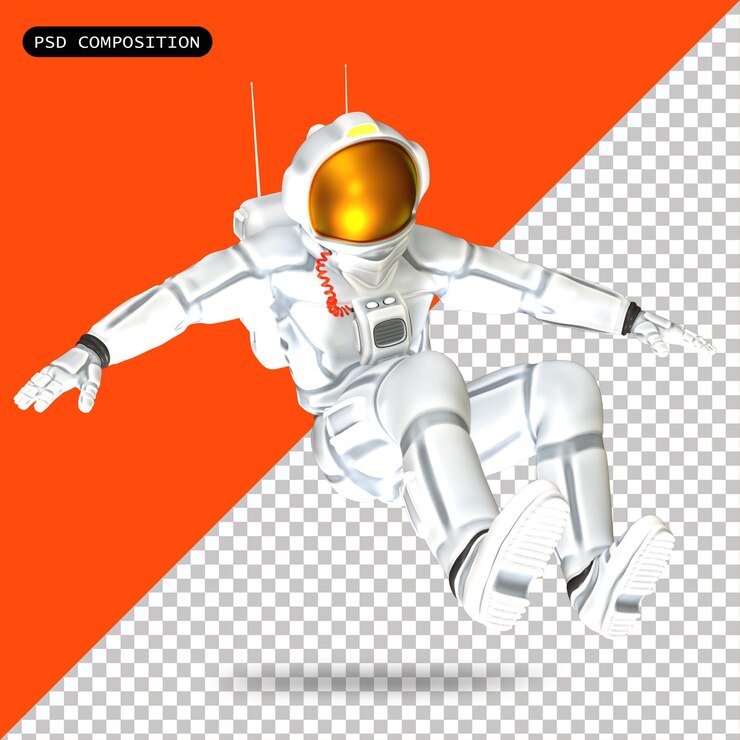 PSD psd astronauta con pose aislada en 3d ilustración renderizada