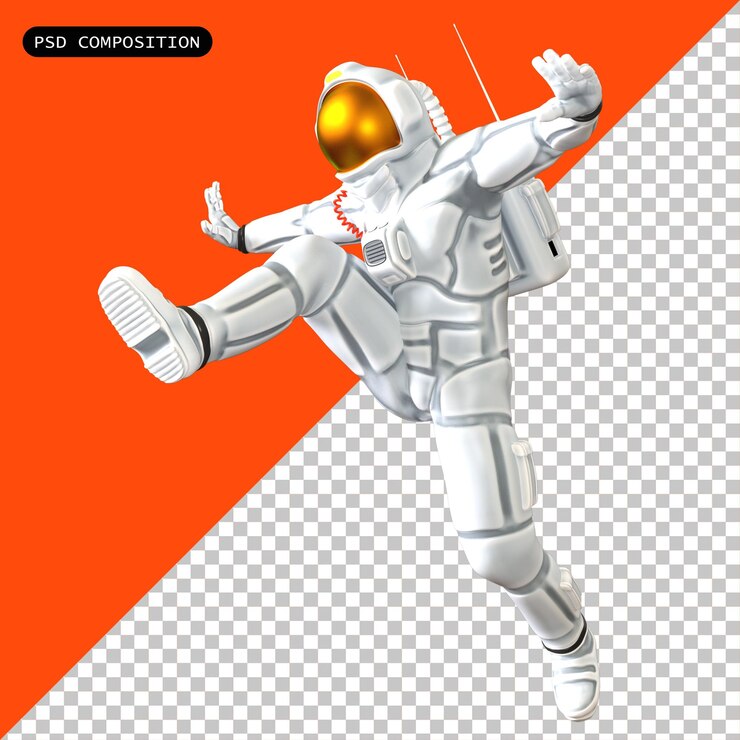 PSD psd astronauta con pose aislada en 3d ilustración renderizada