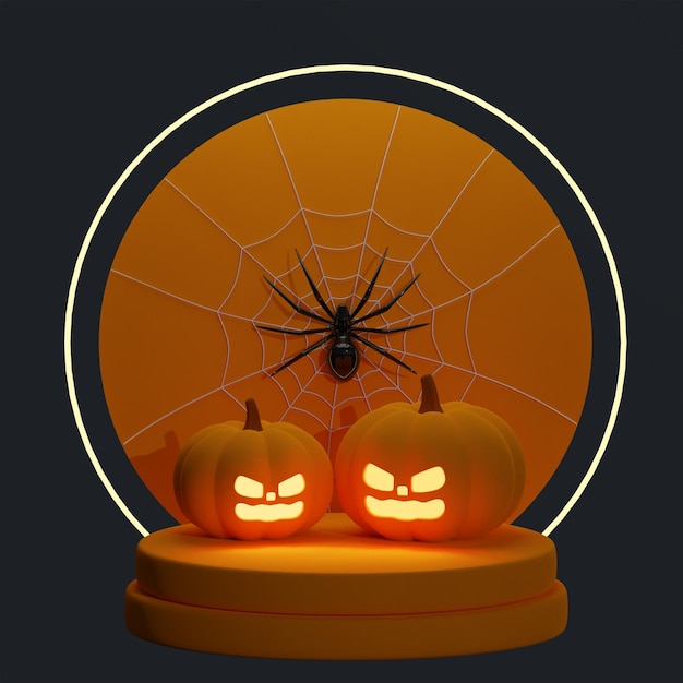 PSD aterradoras calabazas de halloween con telaraña ilustración 3d