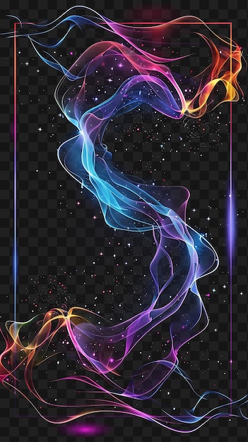 PSD psd de l'aurore boreale arcane cadre avec des rubans dansants de colorfu contour art de style collage au néon