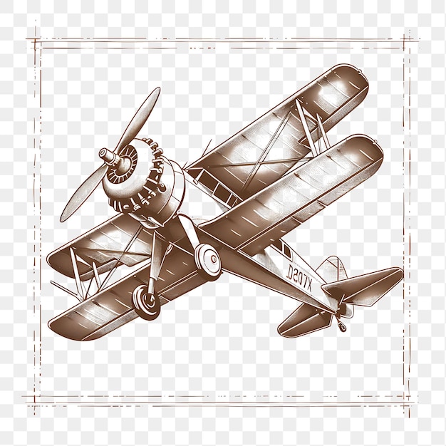 Psd Avion Vintage Boeing Stearman Avec Un Dessin De T-shirt à L'encre De Tatouage Sépia Monochre Vintage