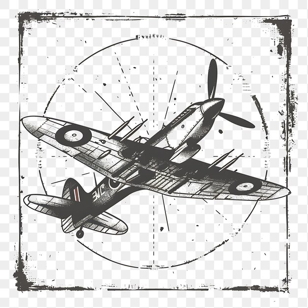 PSD psd avion vintage spitfire avec ardoise gris monochrome timbre r tatouage design de t-shirt à l'encre clipart