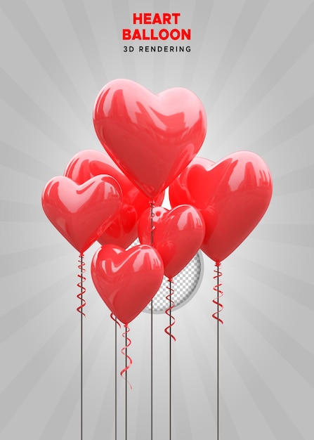 PSD Ballone a cuore rosso galleggiante rendering 3D