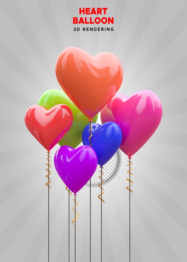 PSD psd balón de corazón flotante en 3d de colores