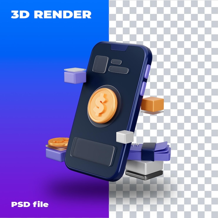 PSD psd, banca móvil, comercio, ilustración, renderizado 3d, icono 3d