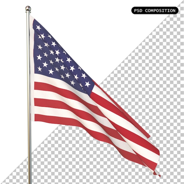 Psd bandera país de los estados unidos aislado ilustración de renderización 3d