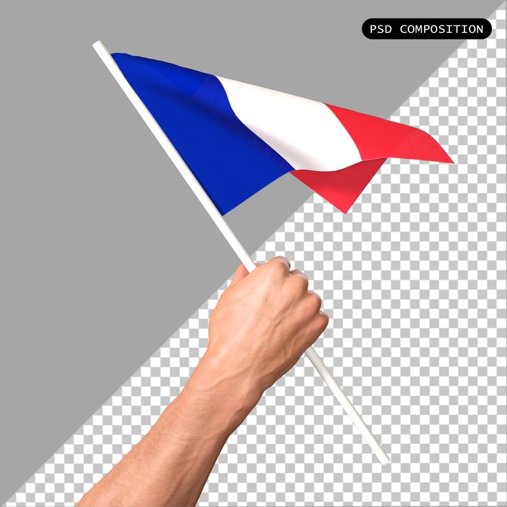 PSD psd bandera del país de francia sosteniendo la mano aislada en 3d ilustración de renderización