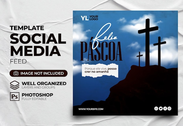 PSD psd banner felices pascuas para el cristianismo en portugués