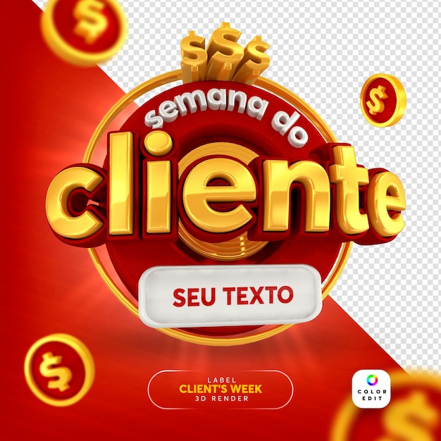 PSD-Banner „Kundenwoche“ auf Portugiesisch, 3D-Rendering für Marketingkampagne in Brasilien