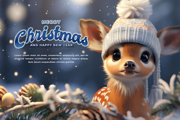 PSD-Bannervorlage für frohe Weihnachten und ein glückliches neues Jahr mit blauem Hintergrund
