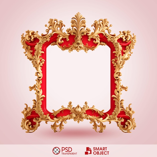 PSD psd baroque frame red gold fundo transparente