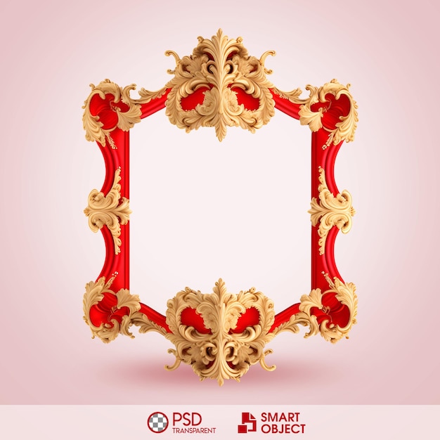 Psd baroque frame red gold fundo transparente