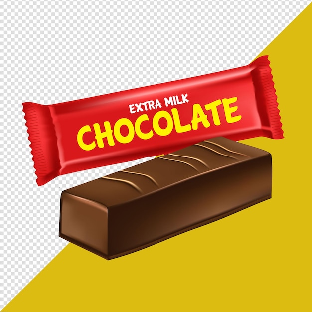 PSD una barra de chocolate con una cinta roja que dice chocolate extra con fondo transparente