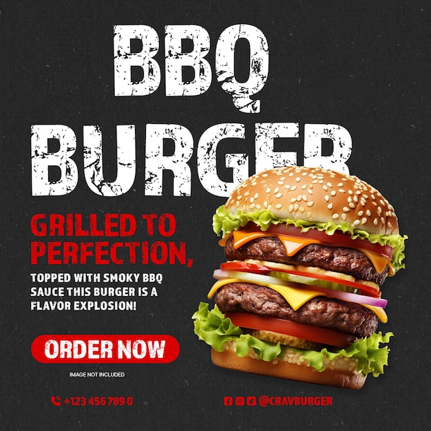 PSD BBQ Burger Food Restaurant Werbe-Design für soziale Medien und Instagram-Post-Vorlage