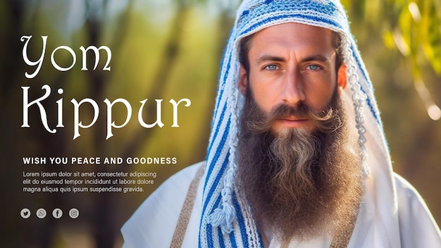 PSD psd-bearbeitbares jom-kippur-plakatdesign mit jüdischem mann, der tallit trägt