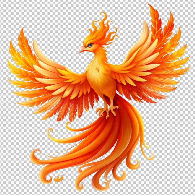 PSD psd d'un beau personnage d'oiseau de feu phoenix avec de l'orange sur un fond transparent