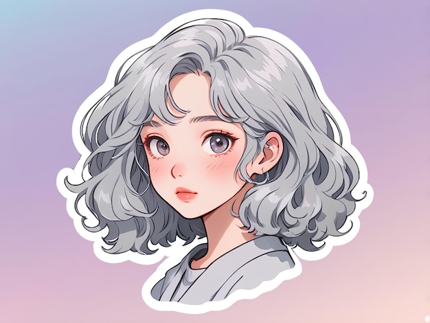 PSD psd beautiful anime girl with mint hair and green eyes sticker with white border