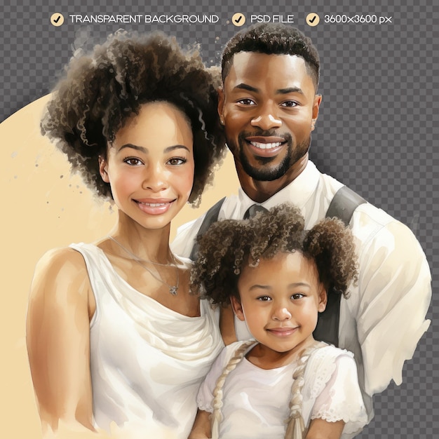 PSD psd bela família afro-americana aquarela clipart fundo transparente