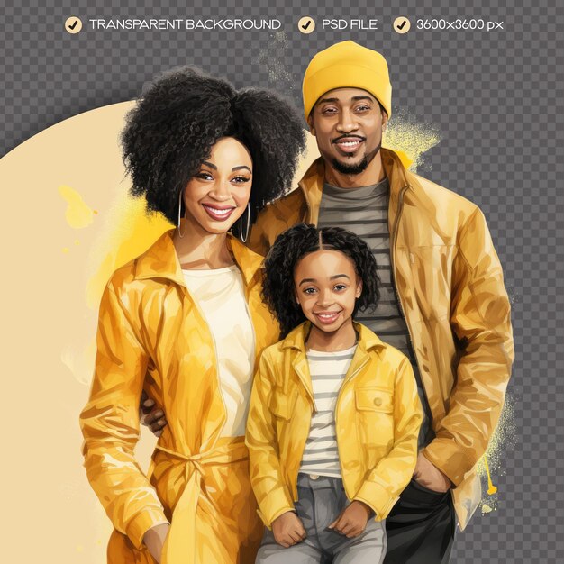 PSD psd belle famille afro-américaine aquarelle clipart fond transparent