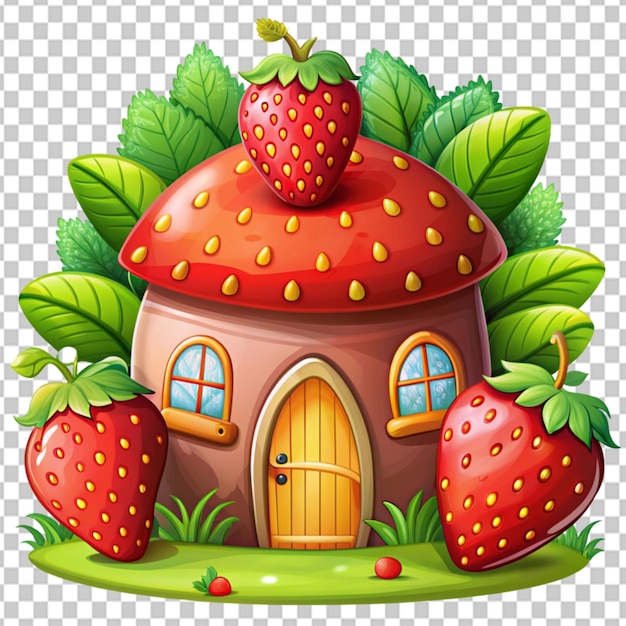 PSD psd d'une belle maison de dessin animé à la fraise sur un fond transparent