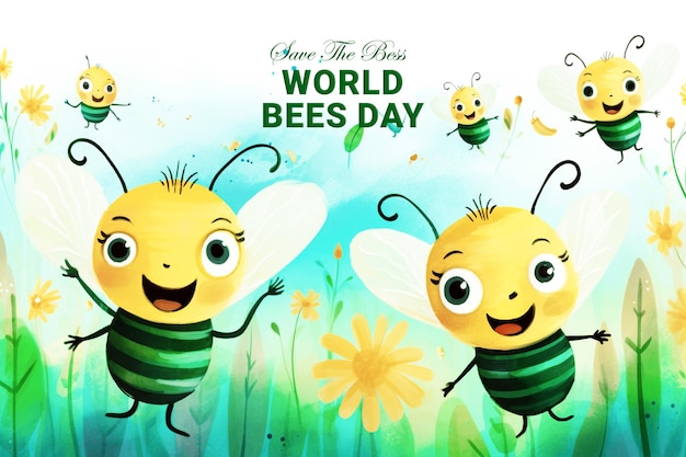 Psd belleza natural fondo de diseño del día mundial de las abejas