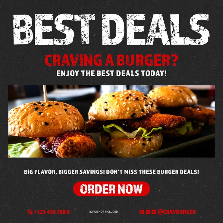 PSD psd best deals burger food diseño promocional para las redes sociales y la plantilla de publicaciones de instagram